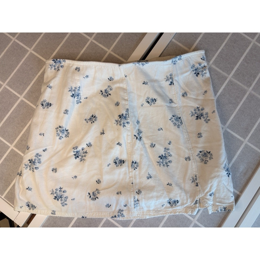 Vintage American Eagle Low Rise Floral Linen Mini Skirt‎ White & Blue Size XL